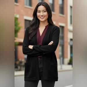 Vintage ST. JOHN Basics Santana Knit Open Front Long Cardigan in Black Sz S